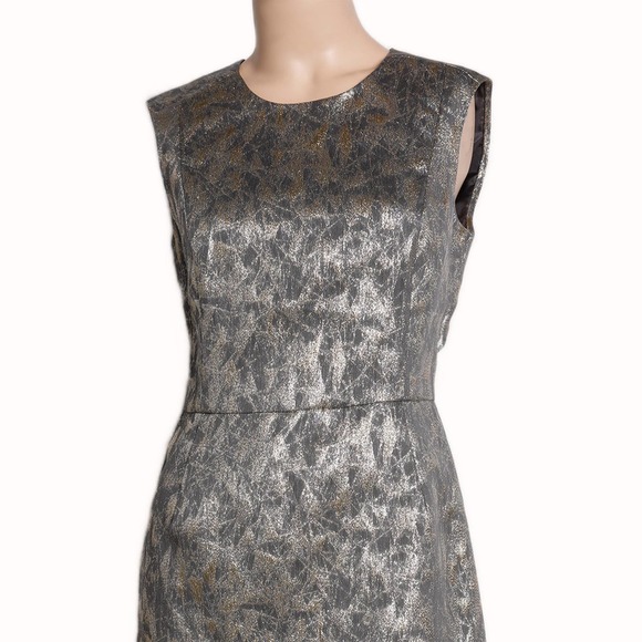 TIA CIBANI Gray and Gold Metallic Printed Sleeveless Dress - Picture 2 of 5